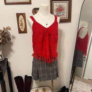 Boho Red Crochet Fringe Festival Tank Top